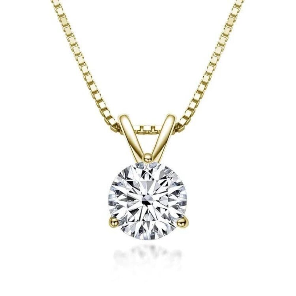 Sterling Silver/yellow Gold Moissanite Solitaire Necklace, 3 Prong Diamond Pend